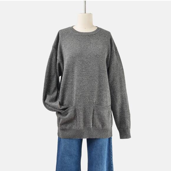 Vintage 90s Calvin Klein Metallic Gray Wool Blend Sweater size M L - Picture 1 of 7